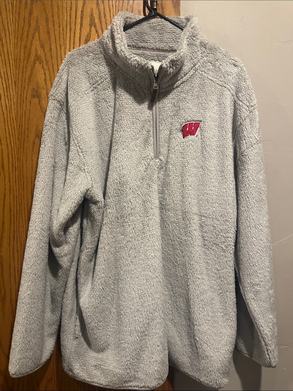 Wisconsin Badgers Gray Sherpa Quarter-Zip Pullover with Red W Logo